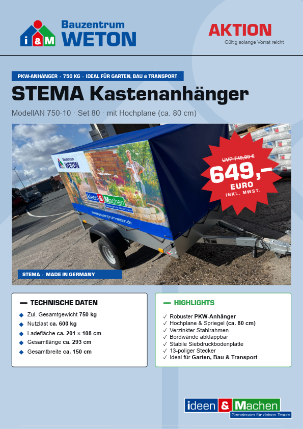 STEMA Kastenanhänger AN 750-10 Set 80 · Aktion · WETON